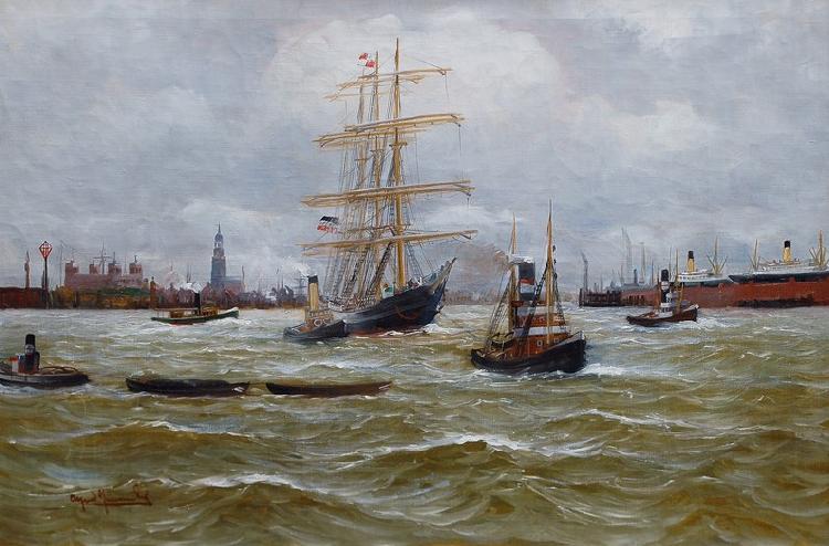 Alfred Jensen Dreimaster und Schlepper im Hamburger Hafen China oil painting art